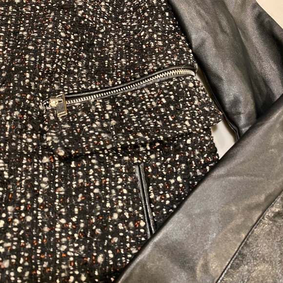 Zara Woman Jacket Size Small Black Boucle Tweed Leather Sleeve - Picture 4 of 12
